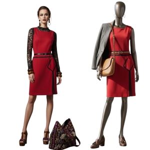 Unique Red a Line Sleeveless Dress with Black Accents Large